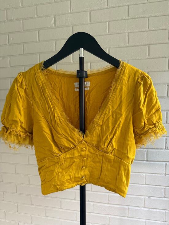 Urban Outfitters Tops - Urban Outfitters Mustard Puff Sleeve Crop Top S Cottagecore Milkmaid Boho
